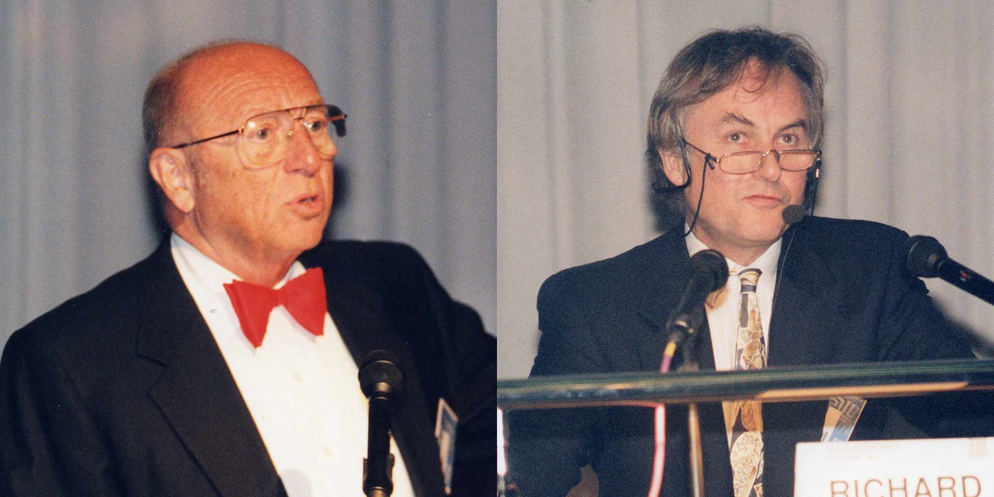 <strong>1996:</strong> Joe Engelberger, father of robotics, and Richard Dawkins, biologist and author of "The Selfish Gene", guest in Linz.