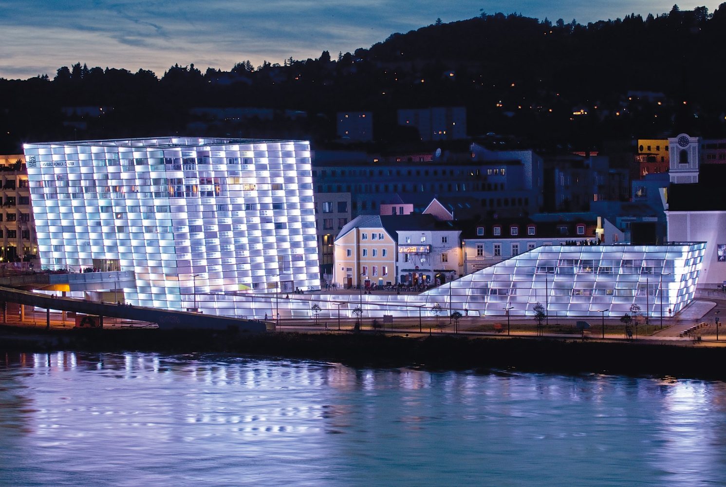 The Ars Electronica Center at night