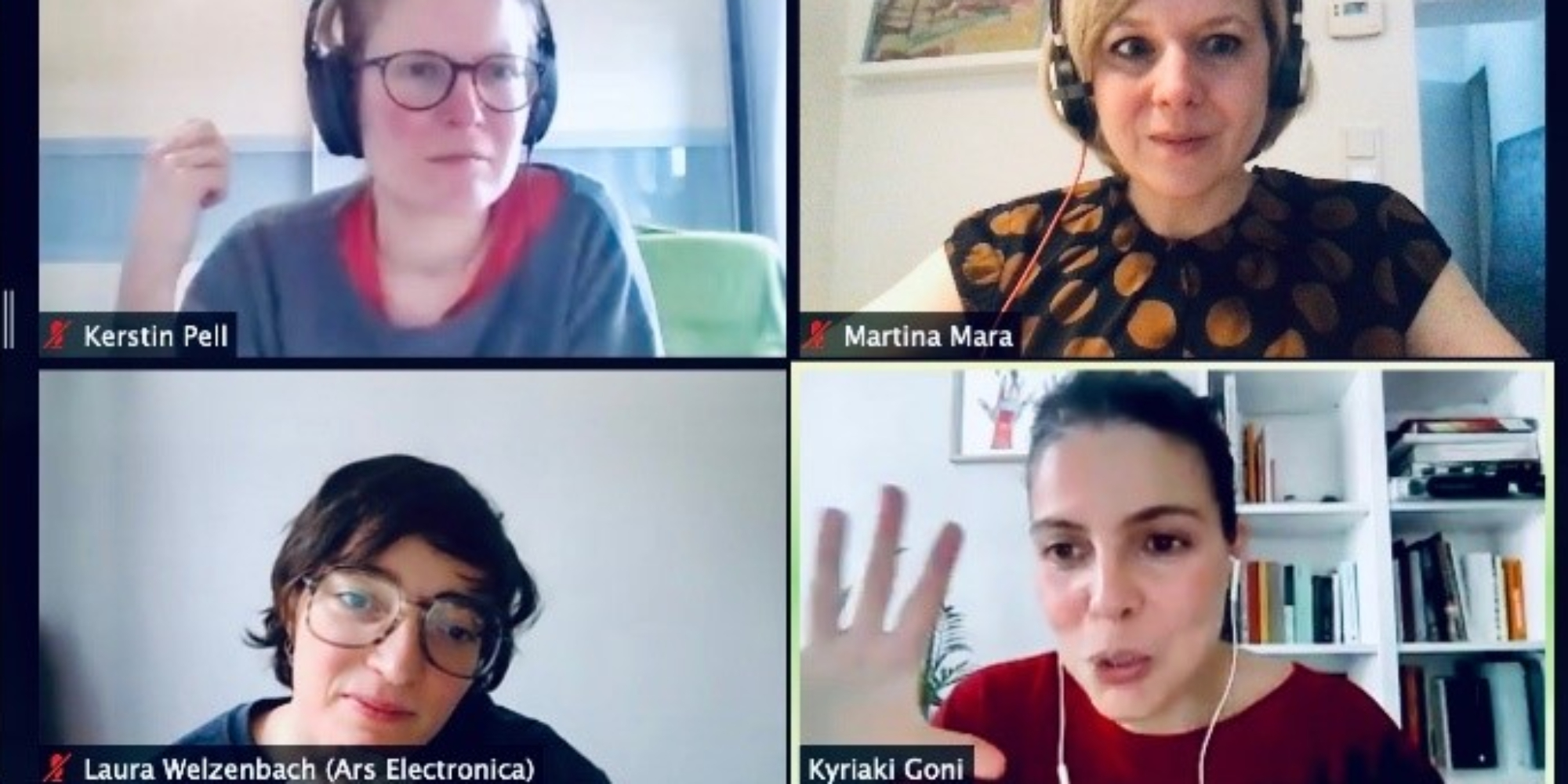 Online-Meeting with Martina Mara and Kerstin Pell from JKU, artist Kyriaki Goni and project manager Laura Welzenbach