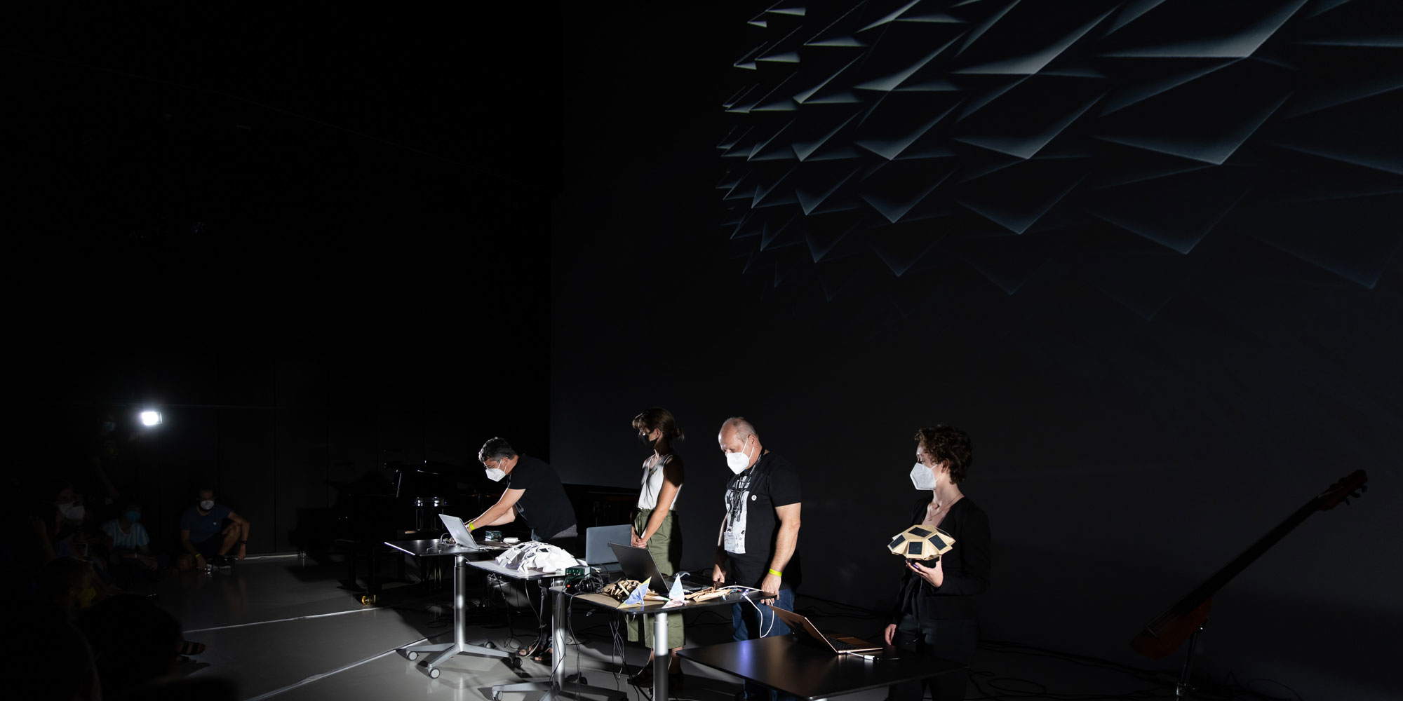 These prototypes for Electronic Origami Instruments were produced in a multi-part workshop with Anna Oelsch. During the Night Performances, the participants wowed the audience with the sound of hybrid art at the intersection of origami and robotics.