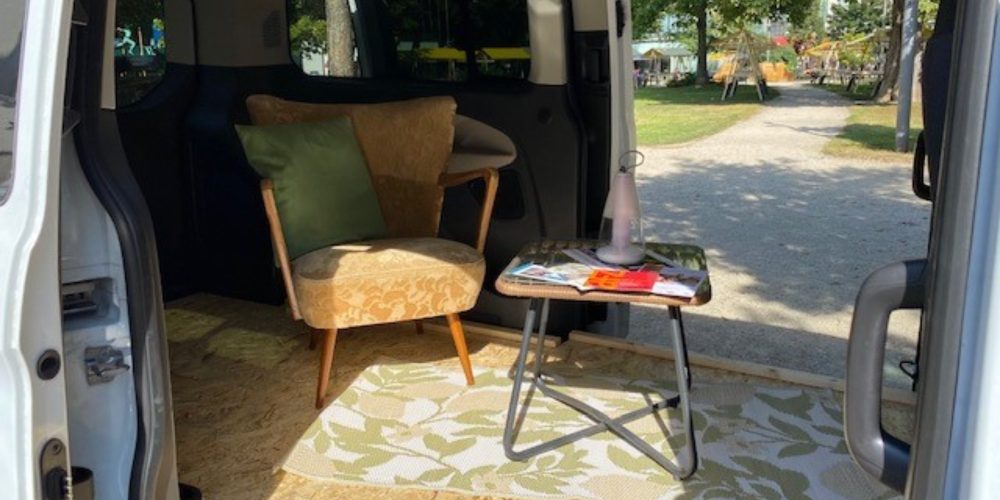Bus with chair and table