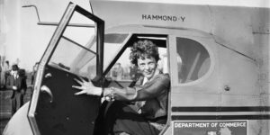 Amelia Earhart in airplane