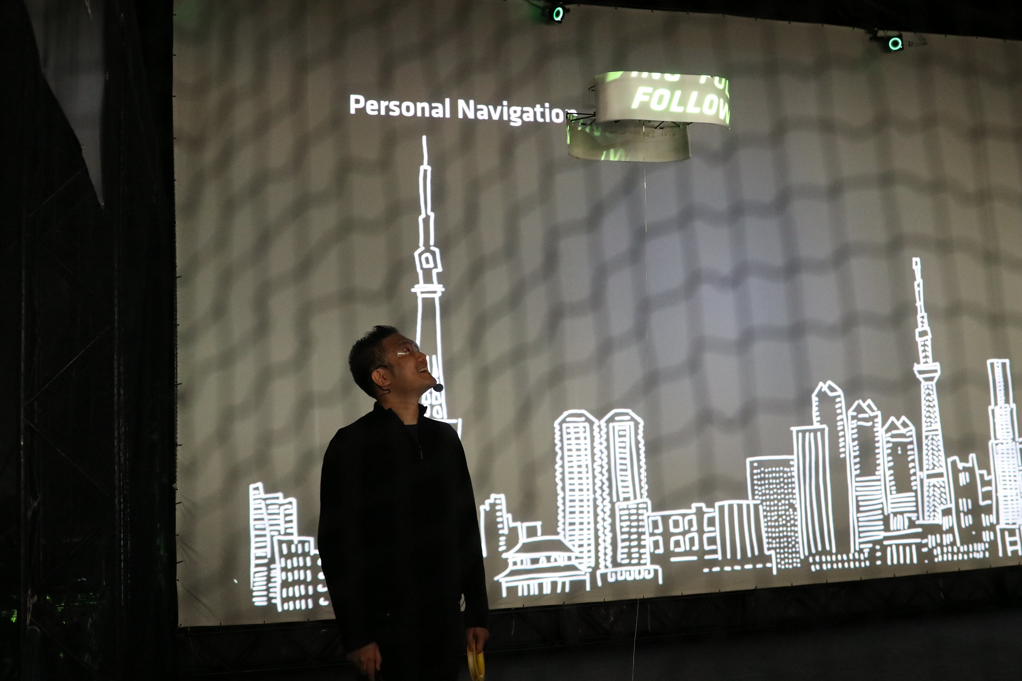 Sky Compass public performance at NTT Building Tokyo: Hideaki Ogawa is leading through the presentation of the sky compass at NTT’s R&D Forum