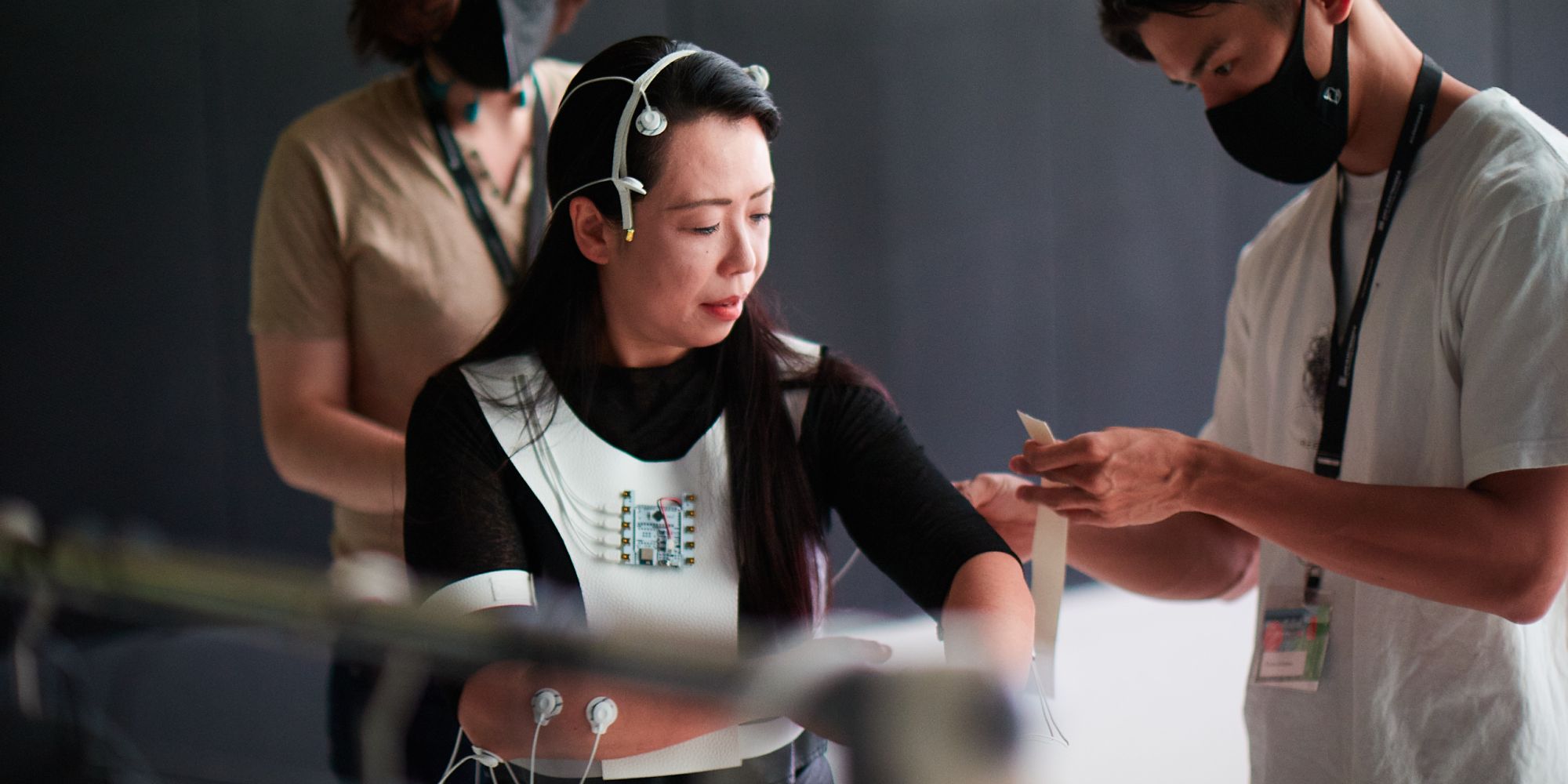 Life Ink is being set up for pianist Maki Namekawa at the Futurelab Day, Ars Electronica Festival 2022.